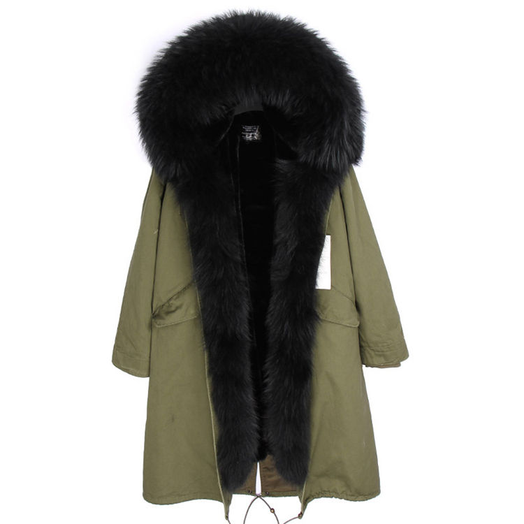 Super Warm Windproof Long Women's Winter Real Raccoon Fur Coat