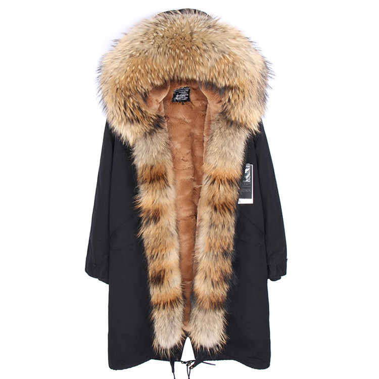 Super Warm Windproof Long Women's Winter Real Raccoon Fur Coat