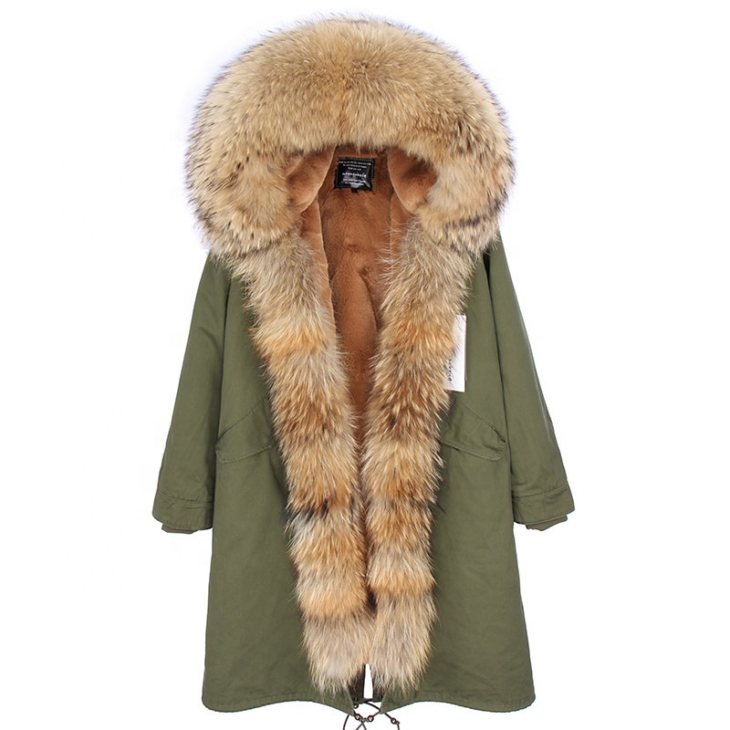 Super Warm Windproof Long Women's Winter Real Raccoon Fur Coat