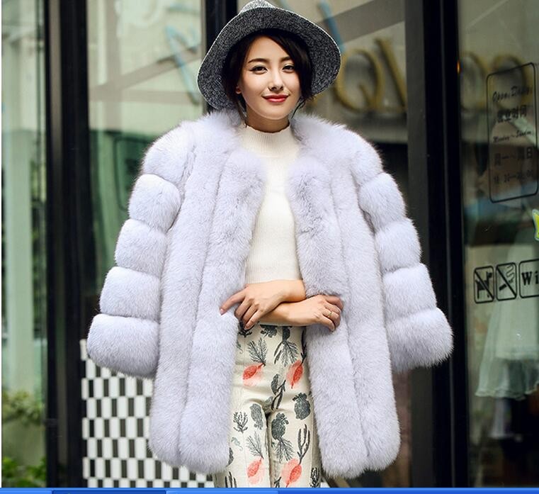 Custom Womens  Thick Warm Blue Fox Real Fur Coat Thick Jacket 2021 Winter Warm O-Neck Natural Fur wo