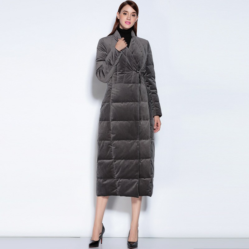 Hot Sale Young Women Ladies Warm Collar Ladies Down Coat Winter  Long Jacket With Belt and Lapel