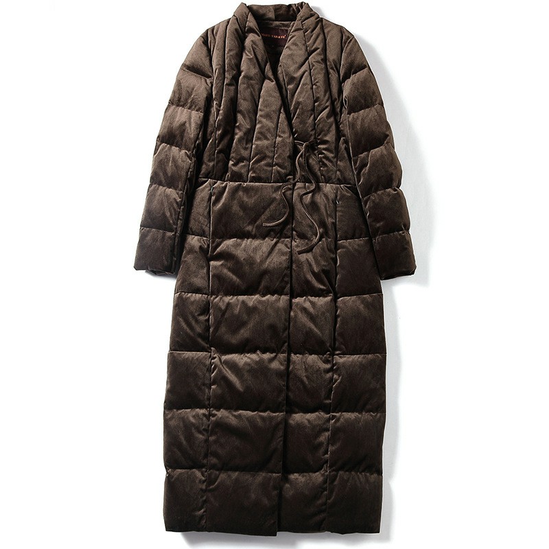 Hot Sale Young Women Ladies Warm Collar Ladies Down Coat Winter  Long Jacket With Belt and Lapel