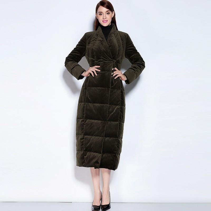 Hot Sale Young Women Ladies Warm Collar Ladies Down Coat Winter  Long Jacket With Belt and Lapel