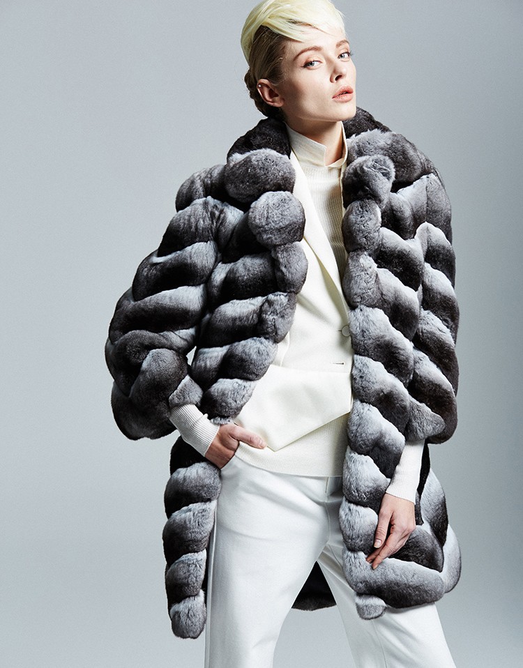Genuine Chinchilla Rabbit Fur Jacket Coat for Women's