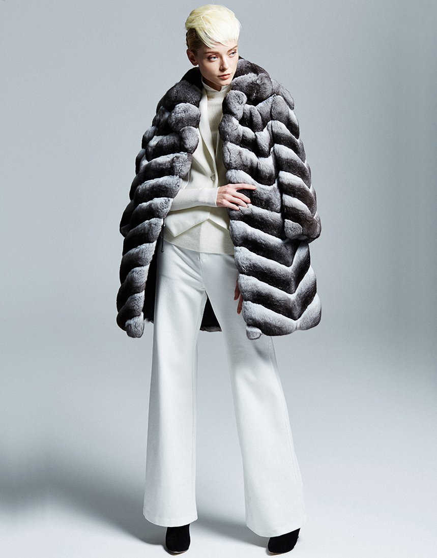 Genuine Chinchilla Rabbit Fur Jacket Coat for Women's