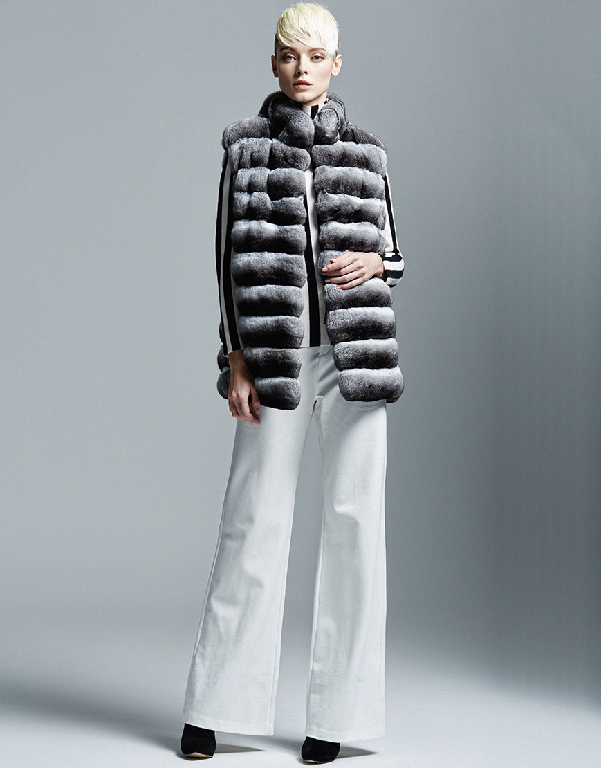 Genuine Chinchilla Rabbit Fur Jacket Coat for Women's