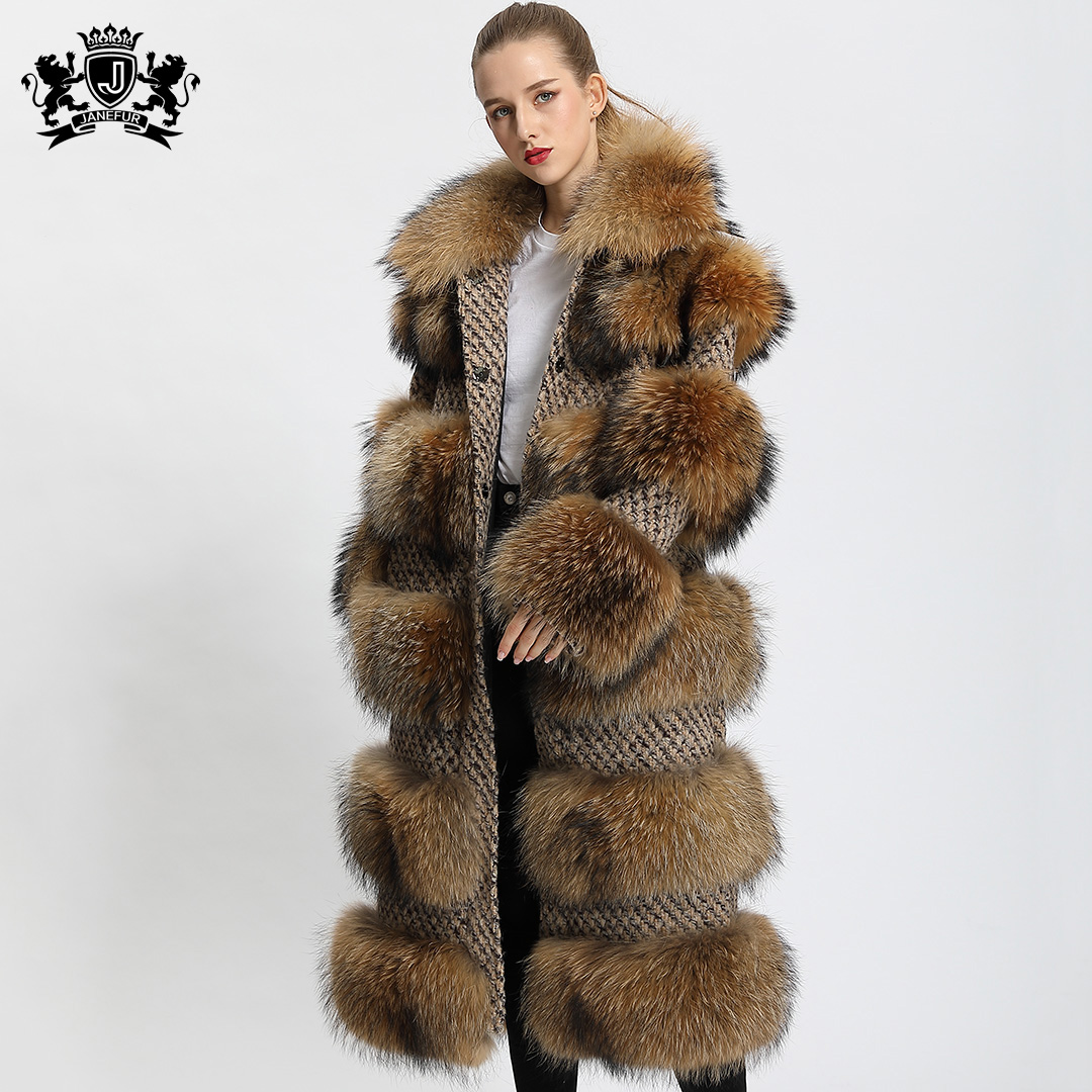 Factory Outlet Genuine Fur Overcoat Luxury Women Winter Clothes Long Ladies Real Raccoon Fur Coat