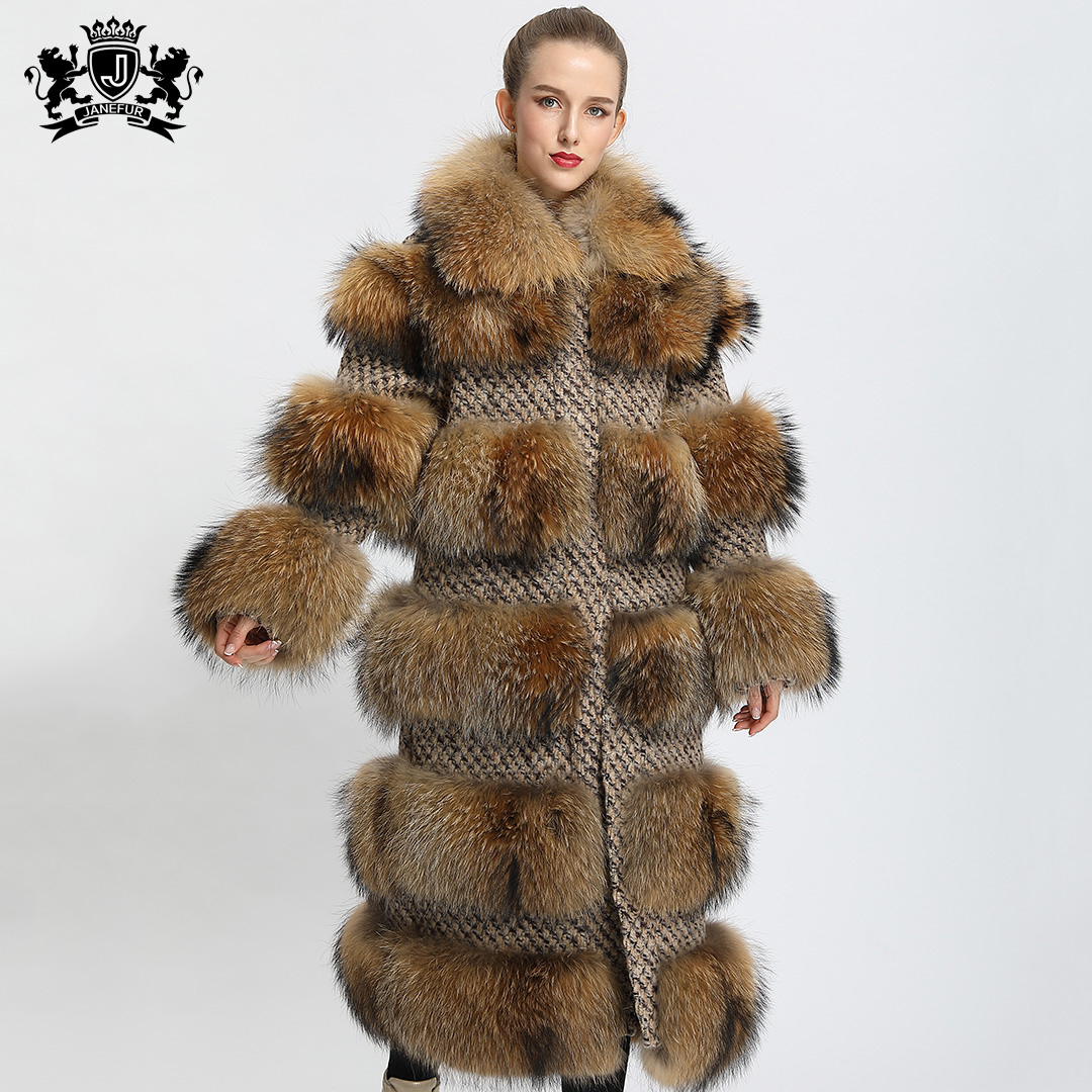 Factory Outlet Genuine Fur Overcoat Luxury Women Winter Clothes Long Ladies Real Raccoon Fur Coat