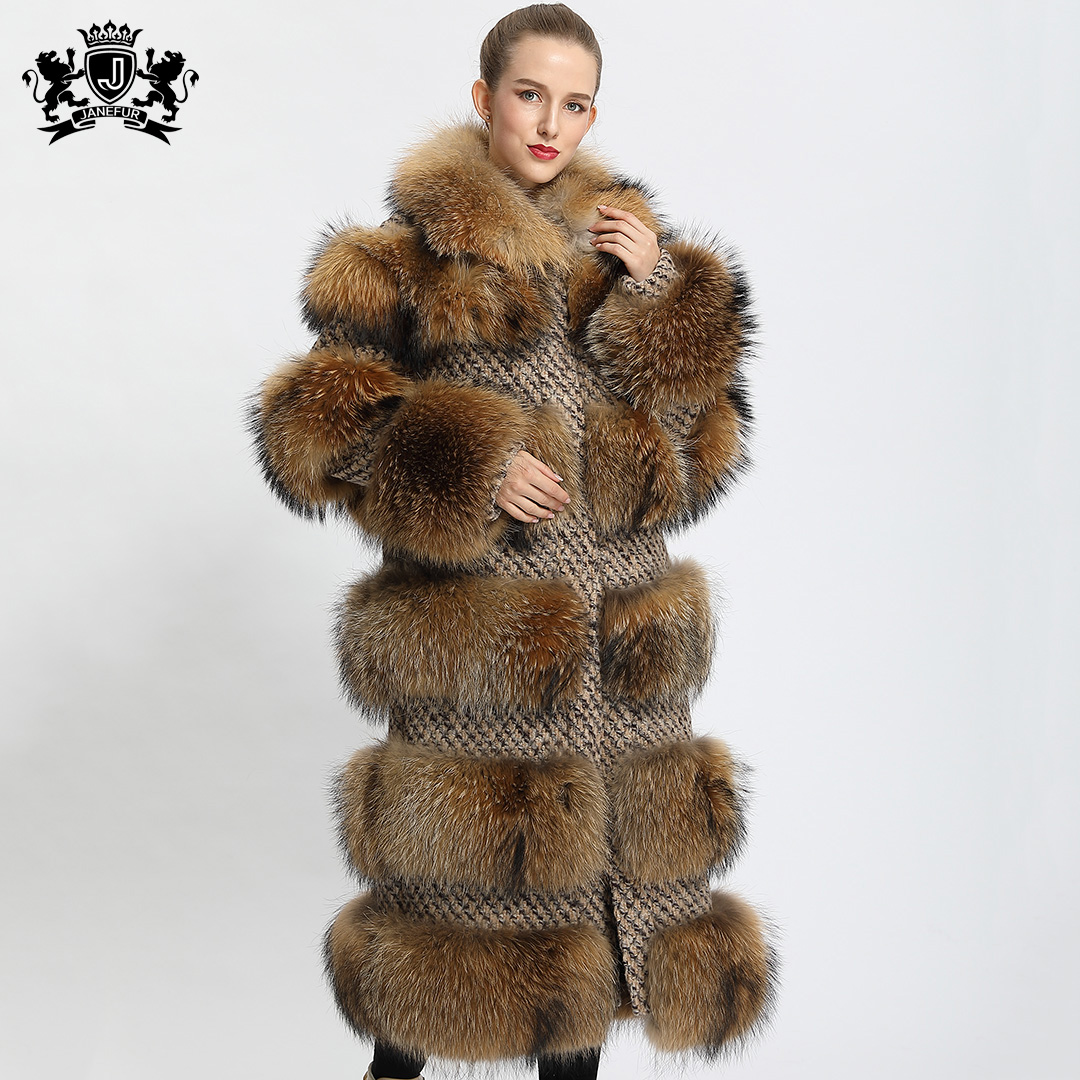 Factory Outlet Genuine Fur Overcoat Luxury Women Winter Clothes Long Ladies Real Raccoon Fur Coat