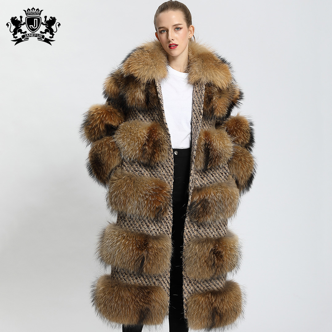 Factory Outlet Genuine Fur Overcoat Luxury Women Winter Clothes Long Ladies Real Raccoon Fur Coat