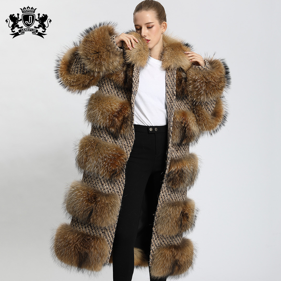 Factory Outlet Genuine Fur Overcoat Luxury Women Winter Clothes Long Ladies Real Raccoon Fur Coat