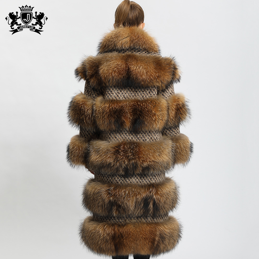 Factory Outlet Genuine Fur Overcoat Luxury Women Winter Clothes Long Ladies Real Raccoon Fur Coat