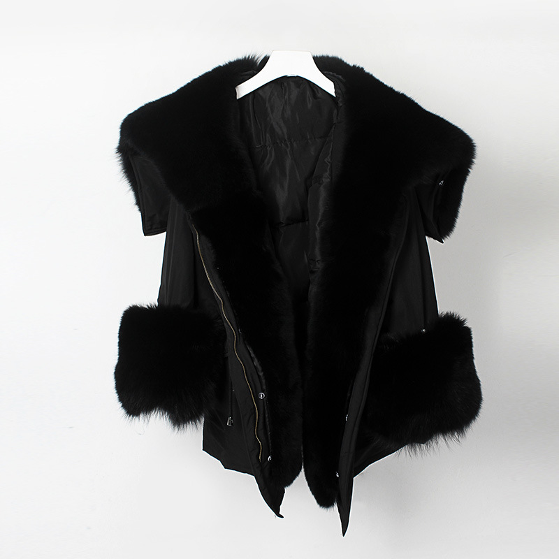 Angel style winter duck down jacket with big fur collar real raccoon fox fur trim coat for lady