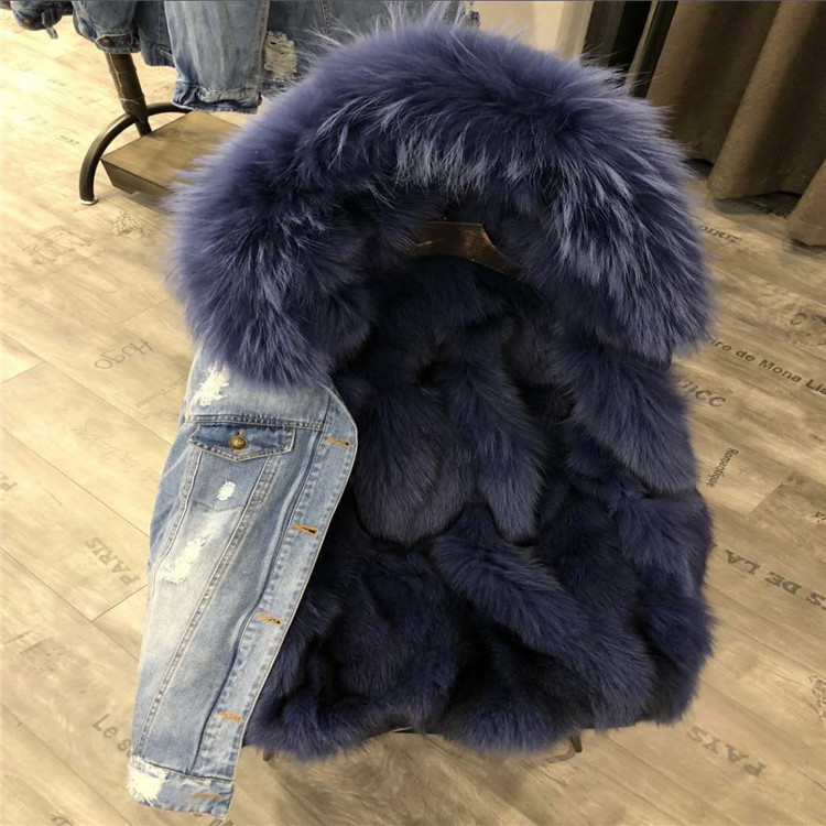 2021 winter new real fur coat jacket women hooded warm fox fur liner coat  parkas fox fur coat