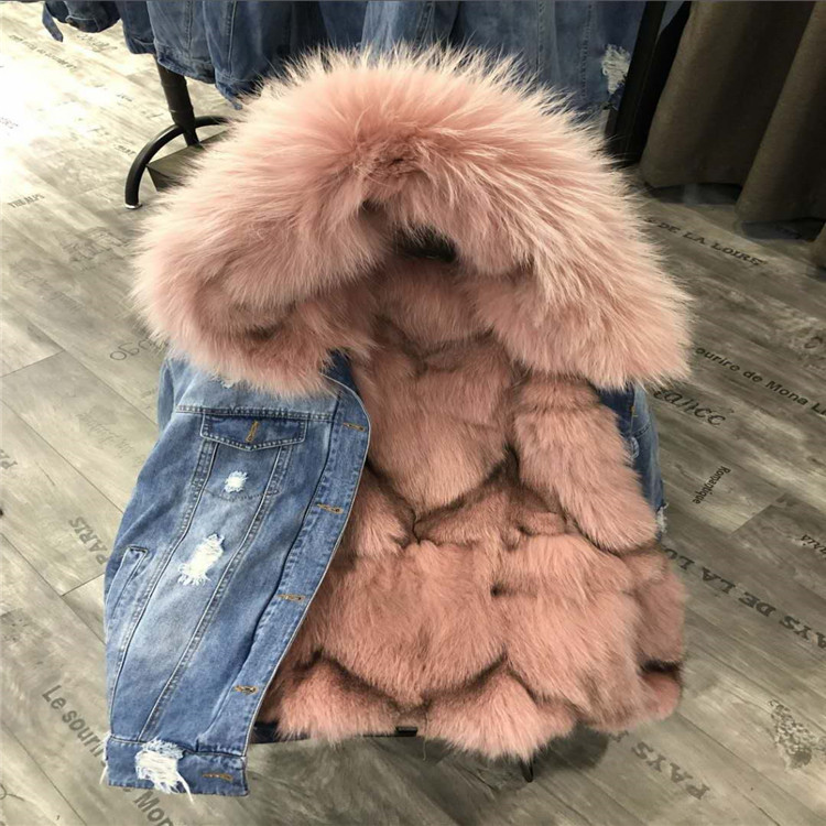 2021 winter new real fur coat jacket women hooded warm fox fur liner coat  parkas fox fur coat