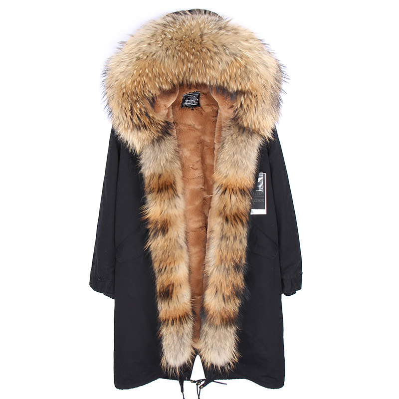 Women Hooded Fur Liner Jacket Coats Parkas With Big Fur Collar