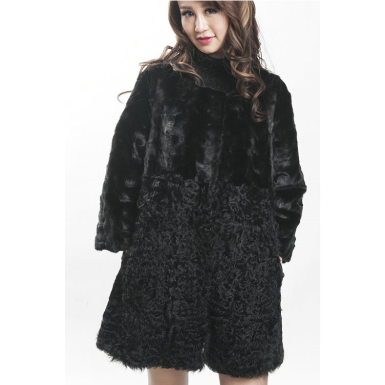 New Luxury Elegant Fashion Imported High-end Standing Collar Long Coat Real Mink Fur Women's Coats