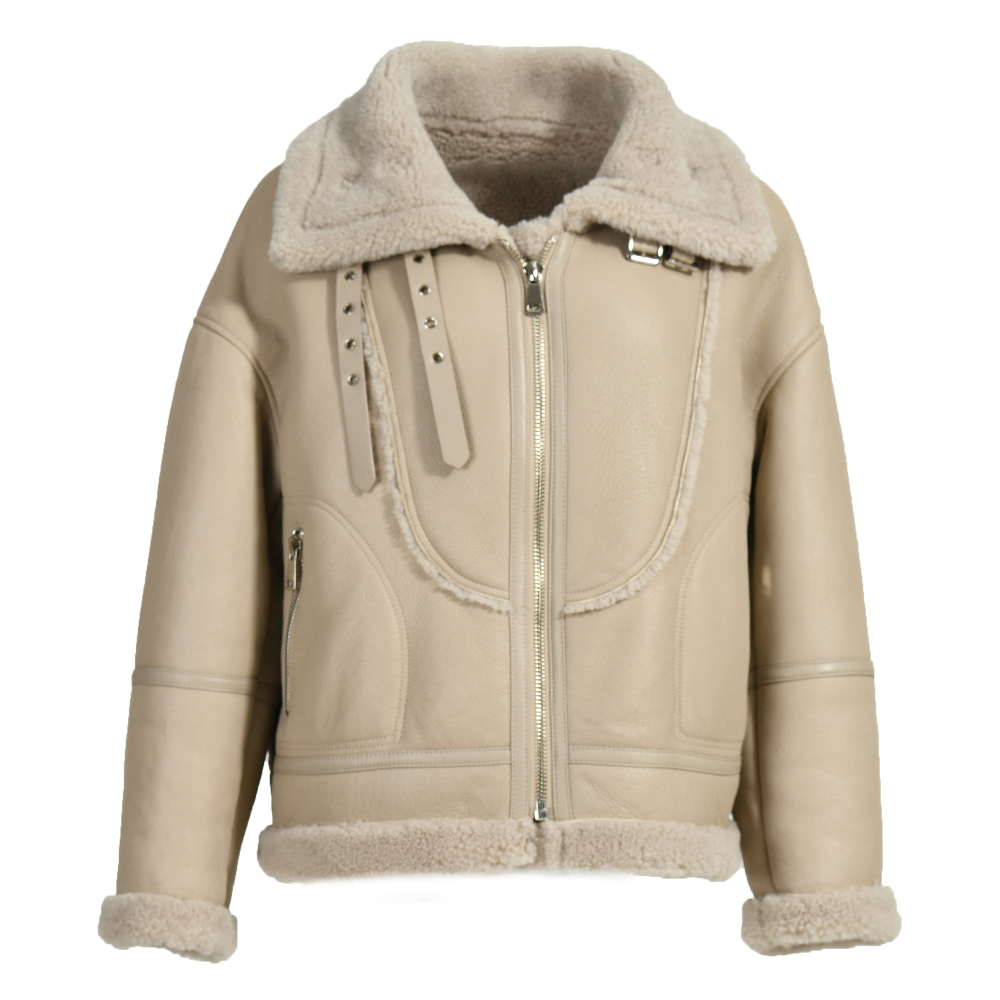 Factory Wholesale High Quality Genuine Leather Jacket With Real Warm Lamb Fur Fashion Women Black Sh