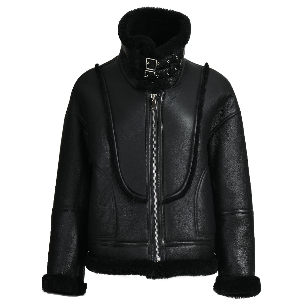 Factory Wholesale High Quality Genuine Leather Jacket With Real Warm Lamb Fur Fashion Women Black Sh