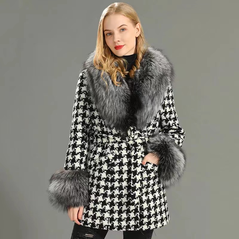 2022 Luxury New Cashmere Real Fox Fur Coat Wool Trench Coat Fashion  Wool Coat