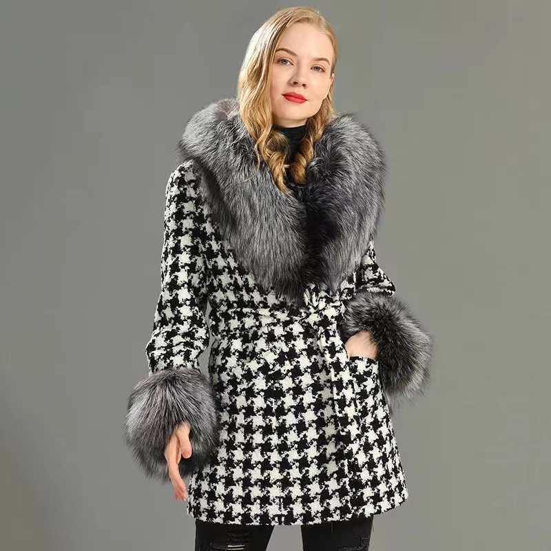 2022 Luxury New Cashmere Real Fox Fur Coat Wool Trench Coat Fashion  Wool Coat