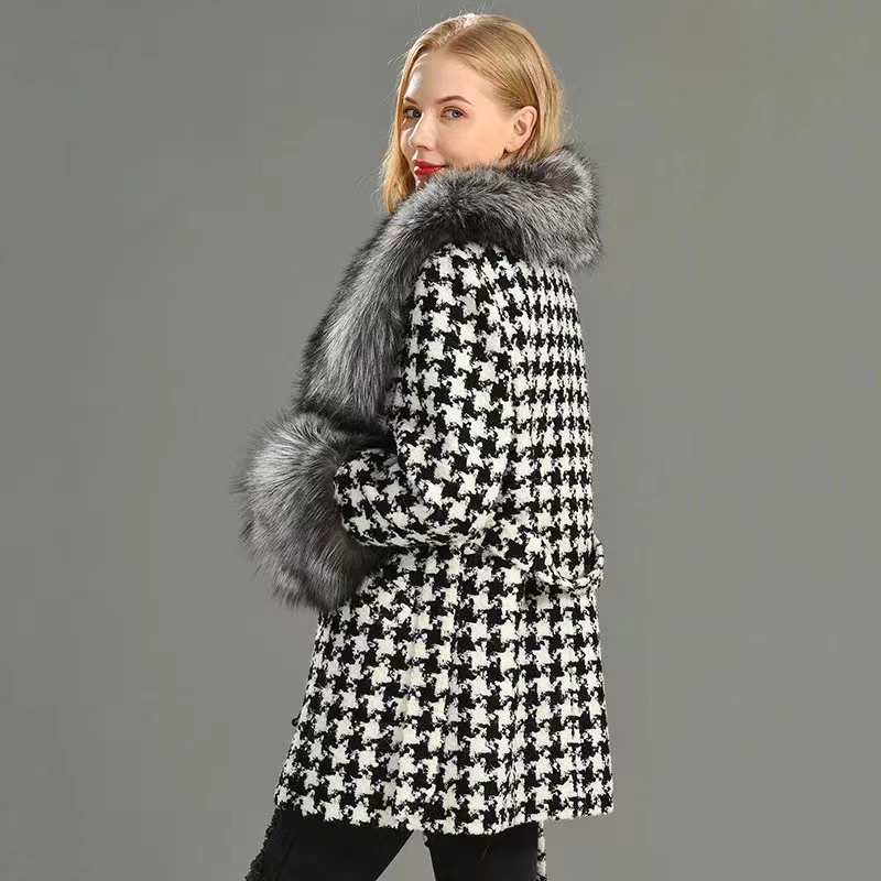 2022 Luxury New Cashmere Real Fox Fur Coat Wool Trench Coat Fashion  Wool Coat
