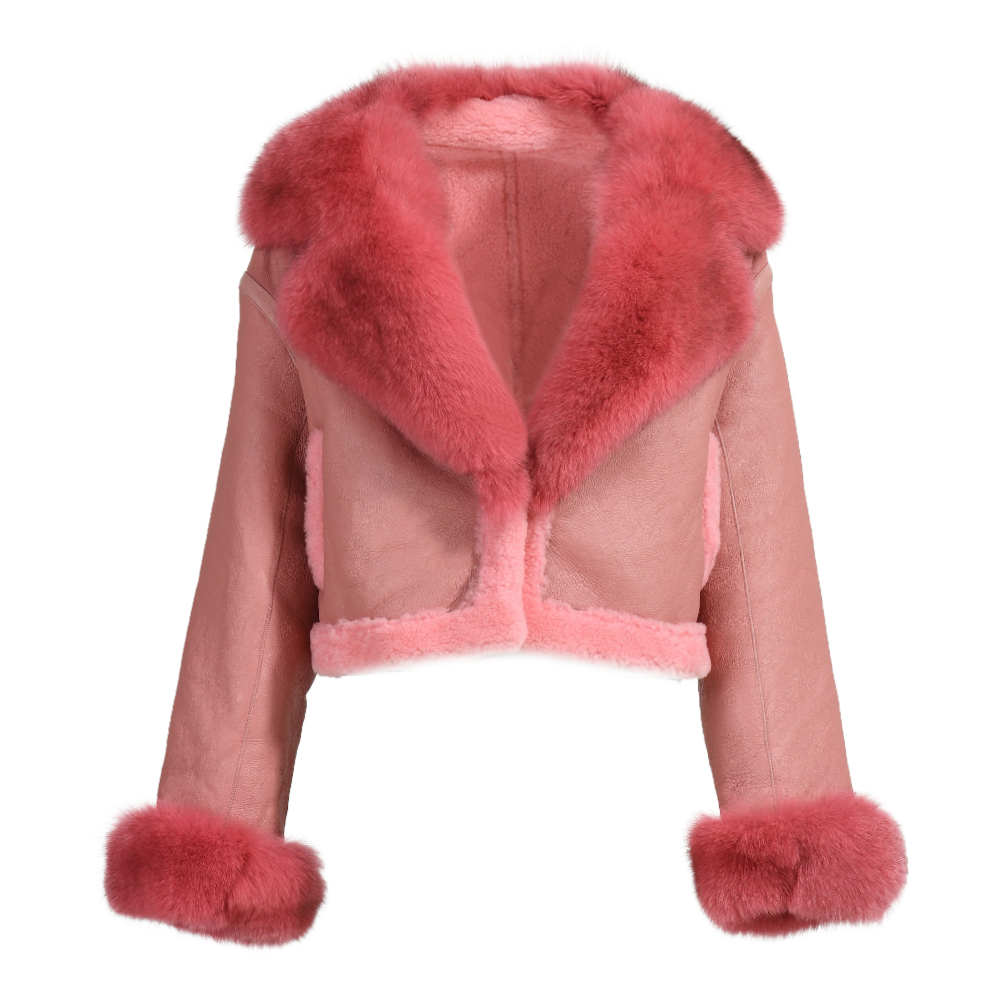 New Style Short Style Genuine Sheepskin Leather Jacket With Real Fox Fur Collar And Cuffs Winter Wom