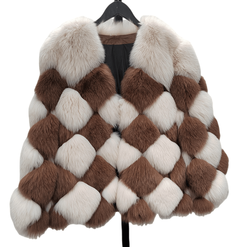Popular Grid Fox Fur Coat Raccoon Fur Coat 100% Real Fox Fur Jackets For Ladies