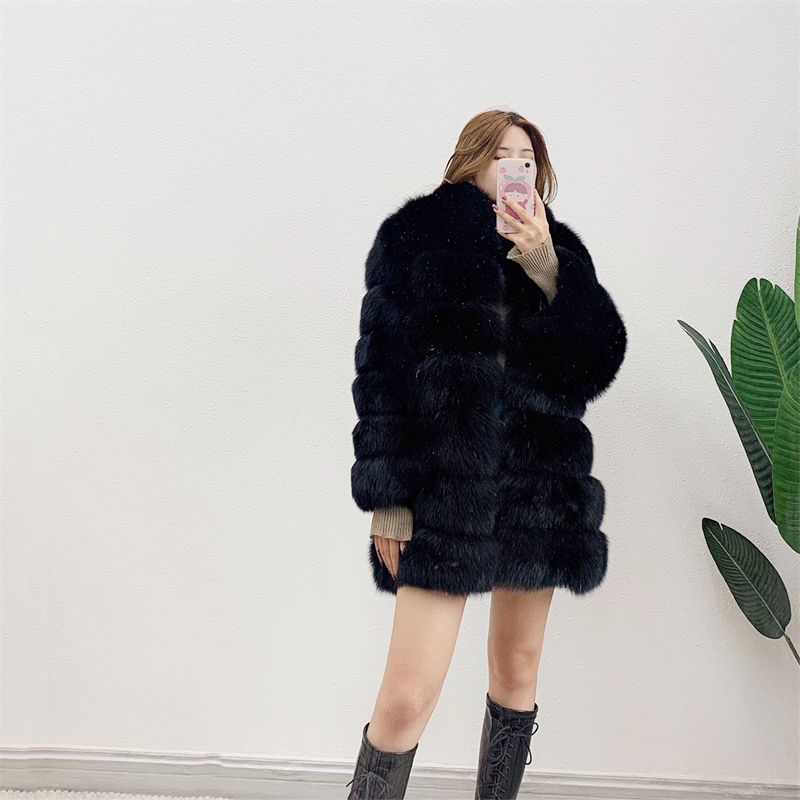 New Arrival Women's Real Fox  Fur Long Coat Winter Thick Warm Lamb Fur Coat Adjustable