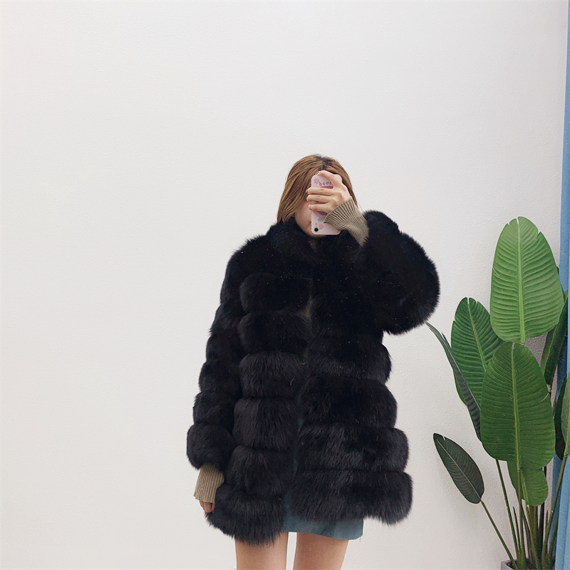 New Arrival Women's Real Fox  Fur Long Coat Winter Thick Warm Lamb Fur Coat Adjustable