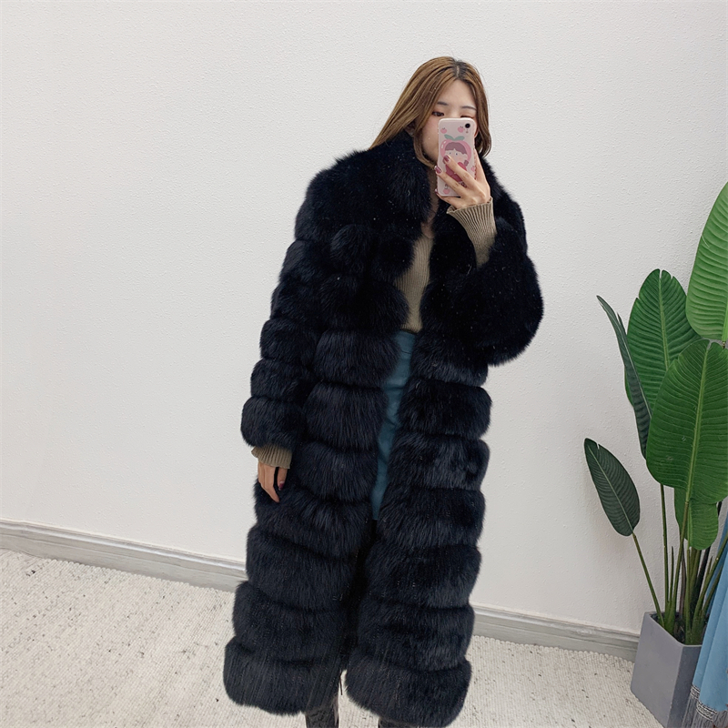 New Arrival Women's Real Fox  Fur Long Coat Winter Thick Warm Lamb Fur Coat Adjustable