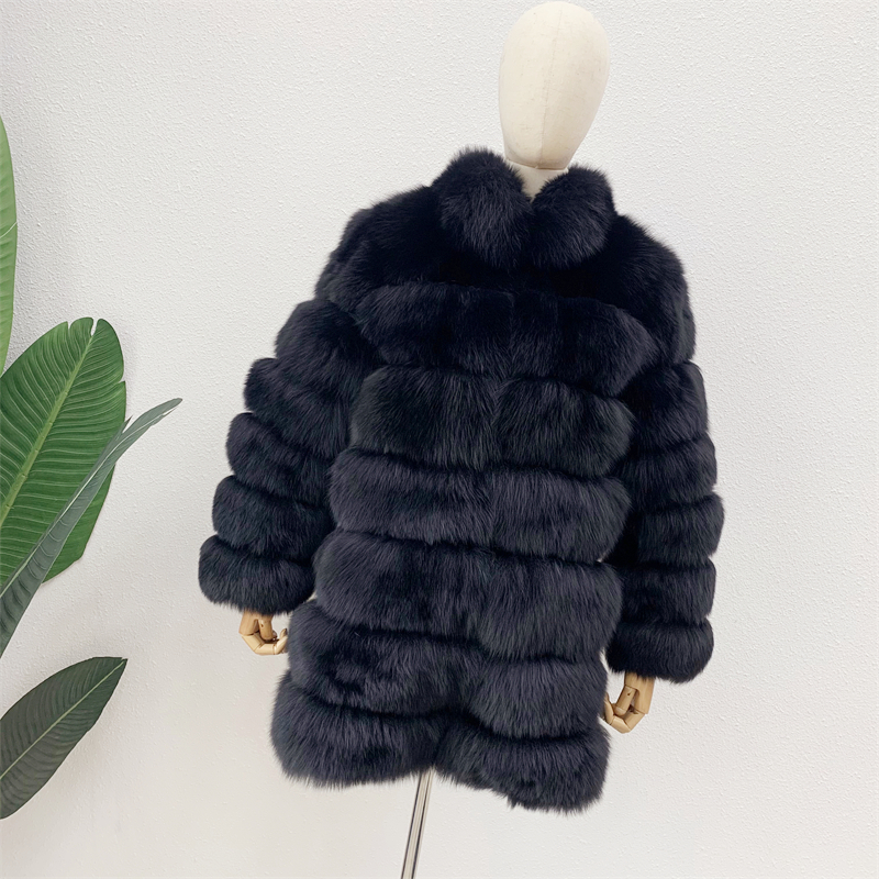 New Arrival Women's Real Fox  Fur Long Coat Winter Thick Warm Lamb Fur Coat Adjustable