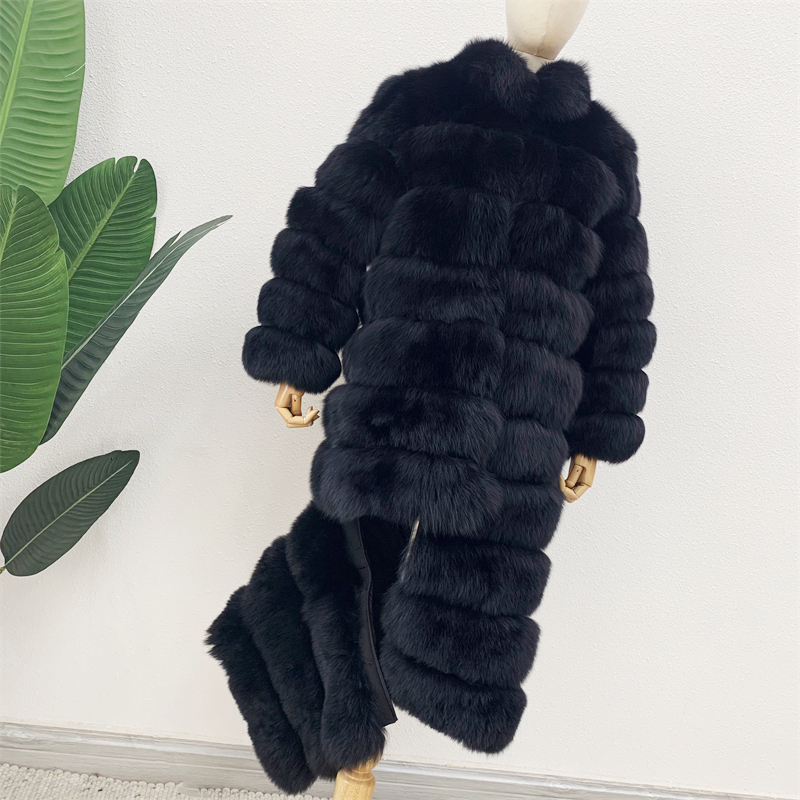 New Arrival Women's Real Fox  Fur Long Coat Winter Thick Warm Lamb Fur Coat Adjustable