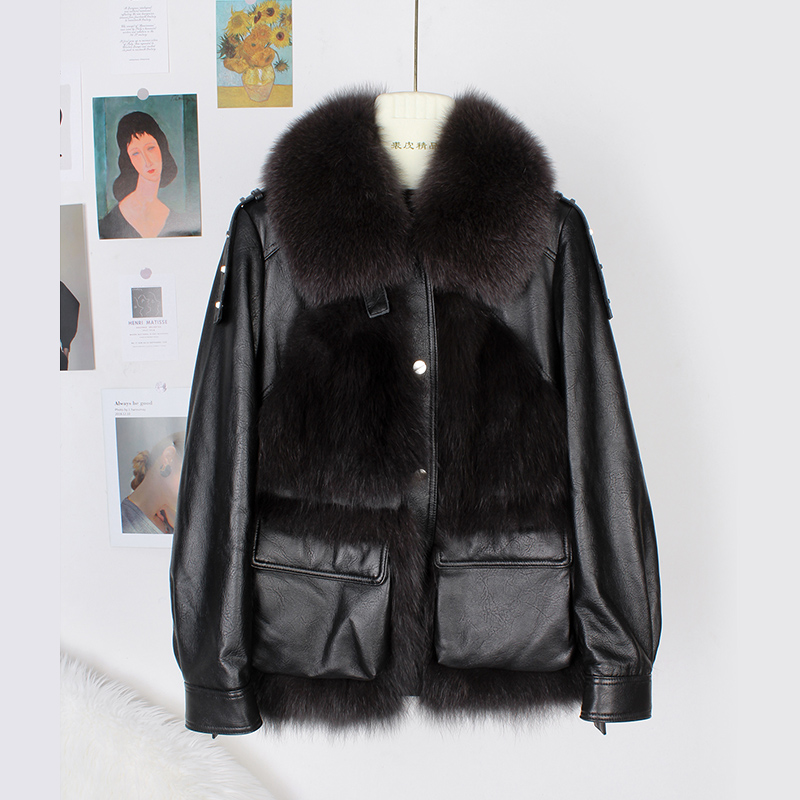 OFTUBY New Autumn And Winter Women's Jacket  Natural Fox Fur Genuine Leather Coats Fight To Receive 