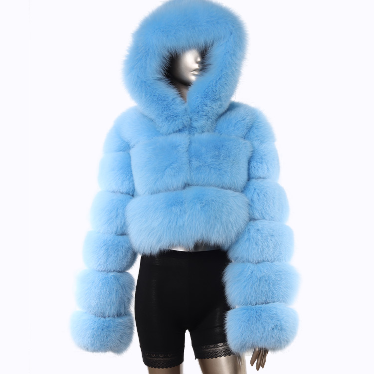 winter brown hooded short raccoon fur coat plus size style crop fur coats real fox fur jackets women