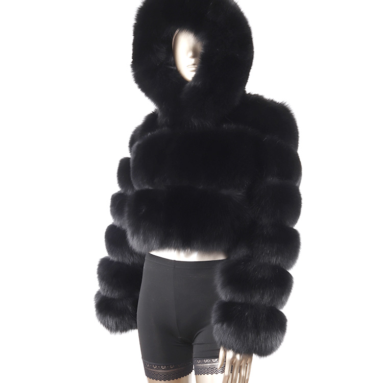 winter brown hooded short raccoon fur coat plus size style crop fur coats real fox fur jackets women