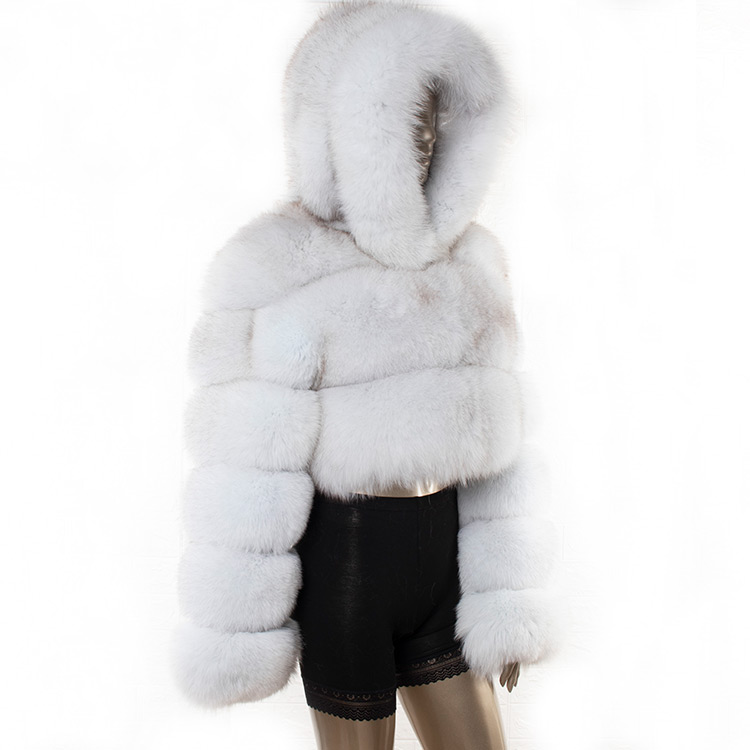 winter brown hooded short raccoon fur coat plus size style crop fur coats real fox fur jackets women
