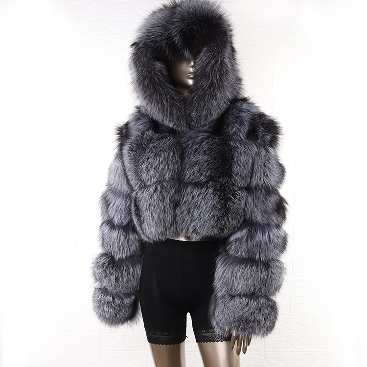 winter brown hooded short raccoon fur coat plus size style crop fur coats real fox fur jackets women