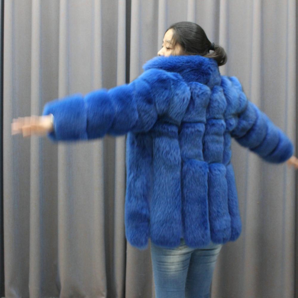 2019  custom Women Winter Genuine Real Fox Fur Coat stripe design  Outwear With Collar woman clothes