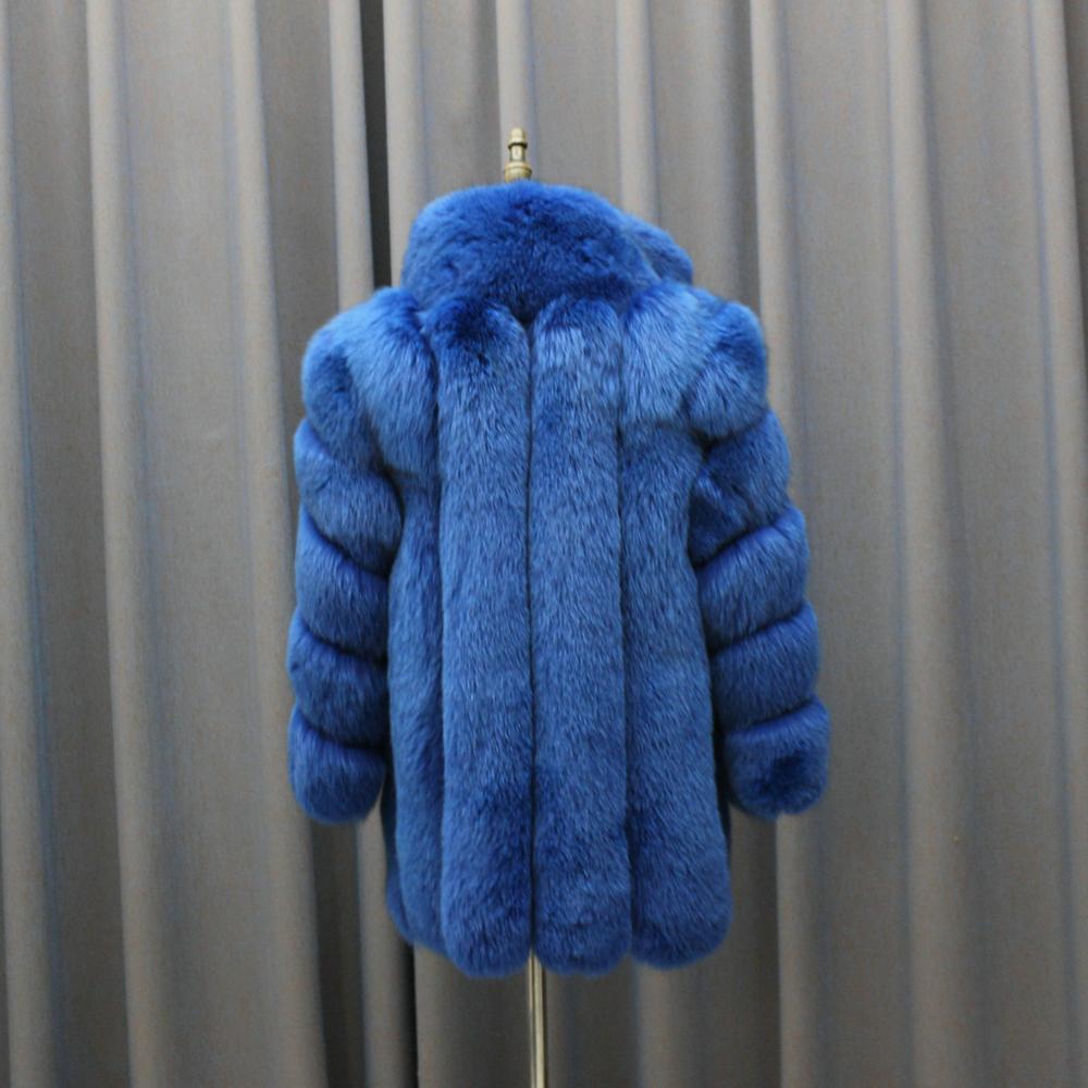 2019  custom Women Winter Genuine Real Fox Fur Coat stripe design  Outwear With Collar woman clothes