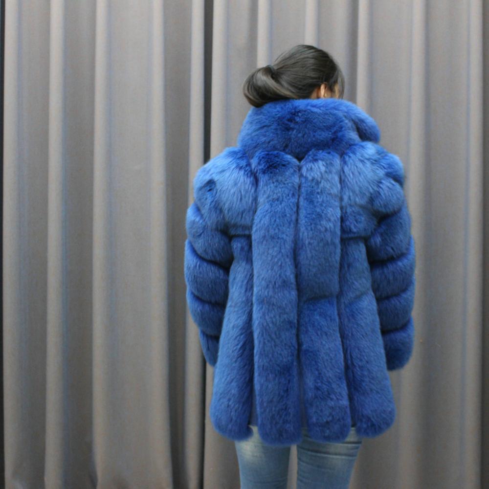 2019  custom Women Winter Genuine Real Fox Fur Coat stripe design  Outwear With Collar woman clothes