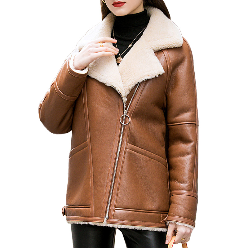 High Quality Genuine Sheepskin Leather Fur Jacket Women Shearling Jacket