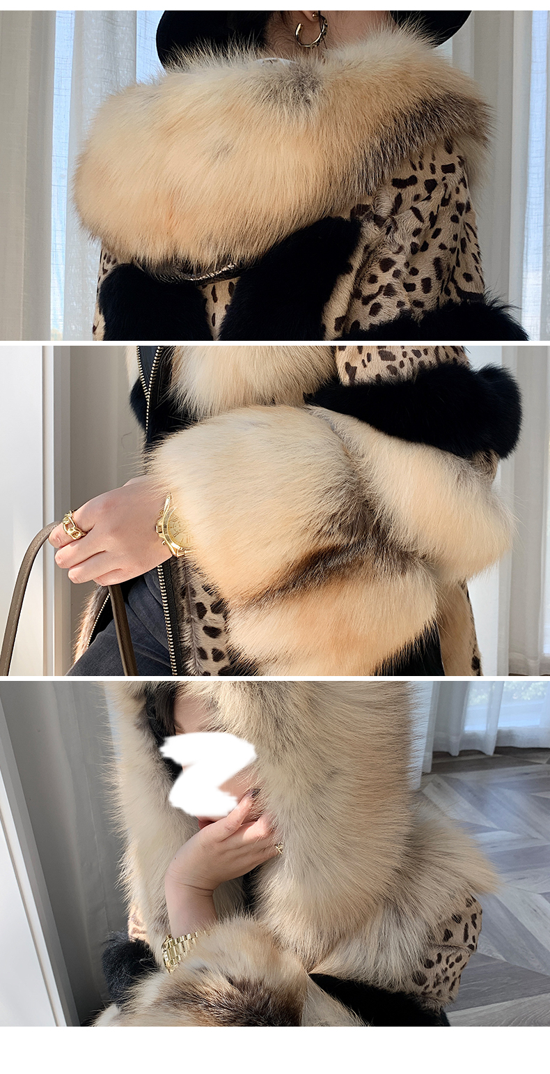 TMW luxury brown women long mink fur splicing pelliccia donna ladies fur jacket patchwork real fox f