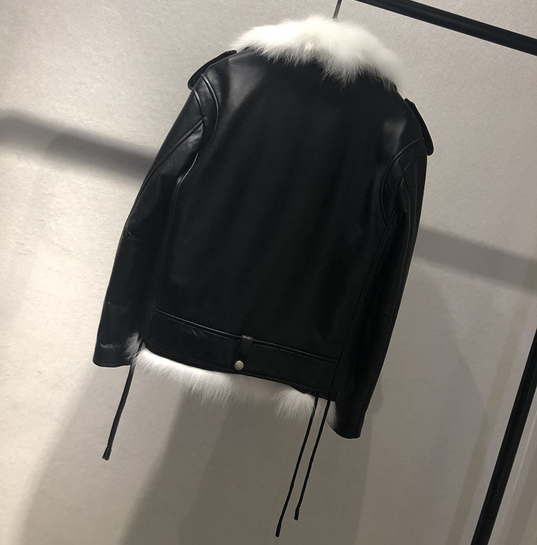 Winter clothes for women Leather Motorcycle Short Coat Women Leather Jacket with Fox Fur Liner Vest