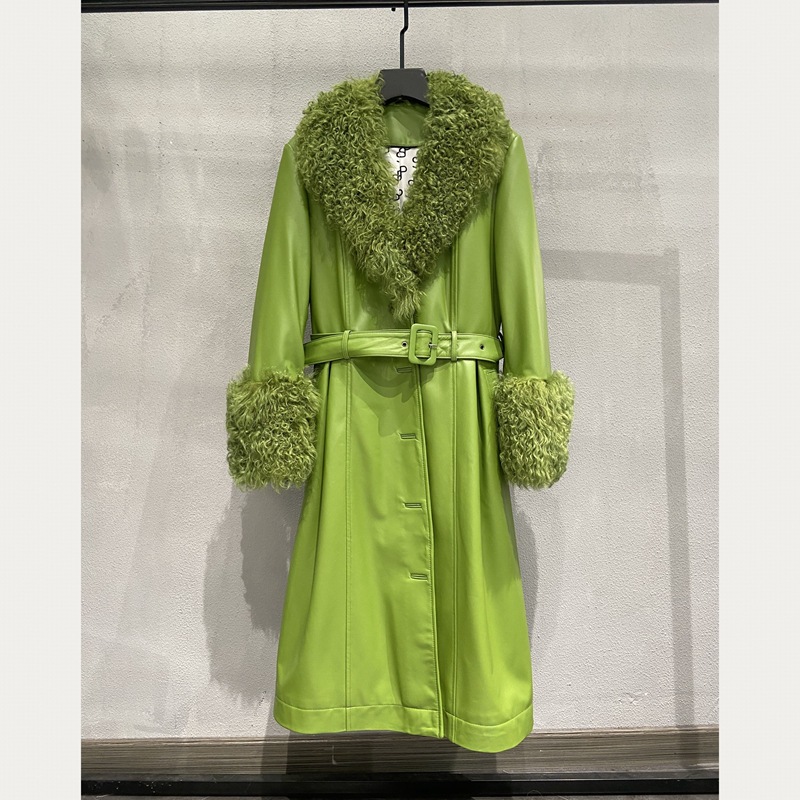 woman coat fur Wholesale Genuine Women Fox Fur Cuff Long Belt Ladies Fancy Regular Real Lambskin Lea