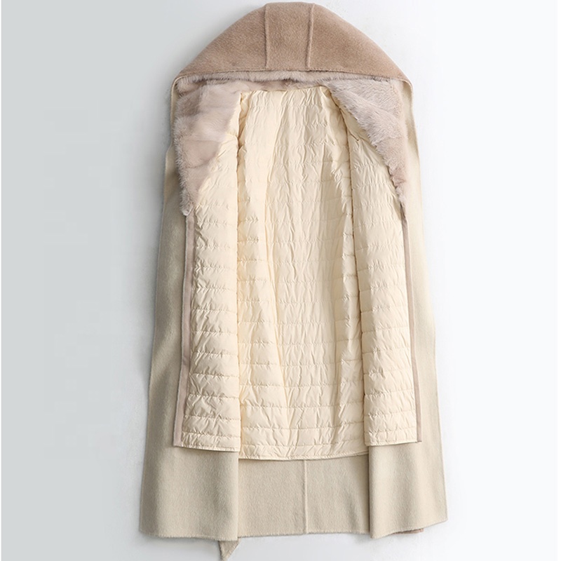 YOUANNA Woman Wool Long coats 100% Wool Mink fur Goose Down Jackets Ladies Two piece Trench Woolen c