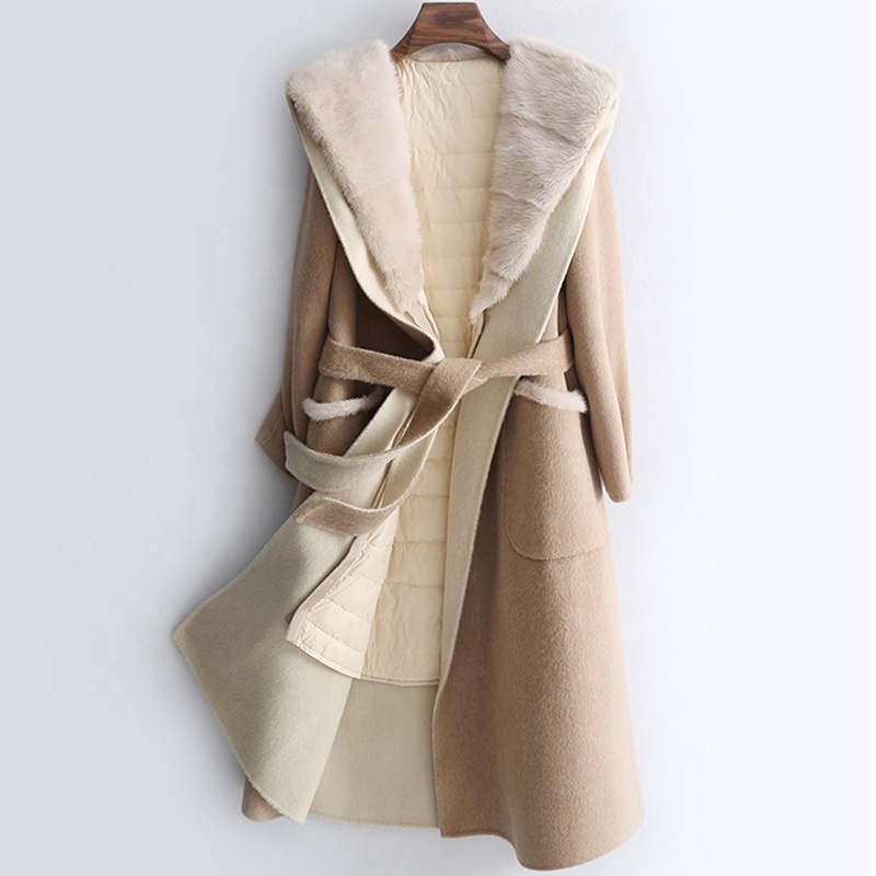 YOUANNA Woman Wool Long coats 100% Wool Mink fur Goose Down Jackets Ladies Two piece Trench Woolen c