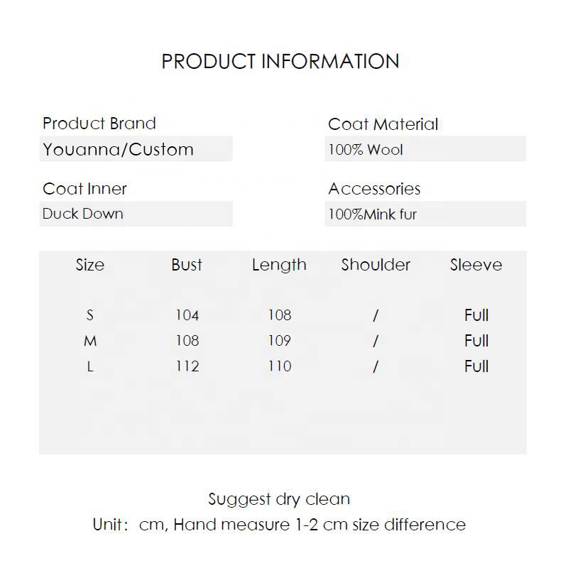 YOUANNA Woman Wool Long coats 100% Wool Mink fur Goose Down Jackets Ladies Two piece Trench Woolen c