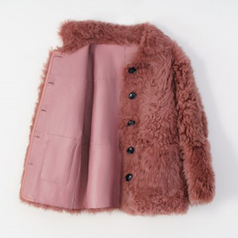 Winter Single Breasted Double Face Leather Tuscany Sheep Fur Women's Natural Sheepskin Real Fur Coat