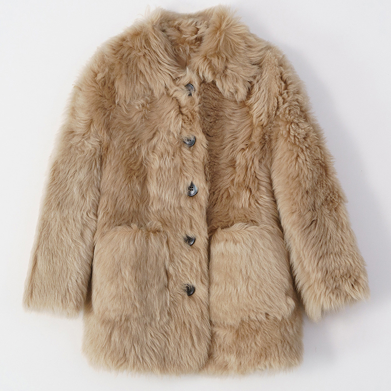 Winter Single Breasted Double Face Leather Tuscany Sheep Fur Women's Natural Sheepskin Real Fur Coat